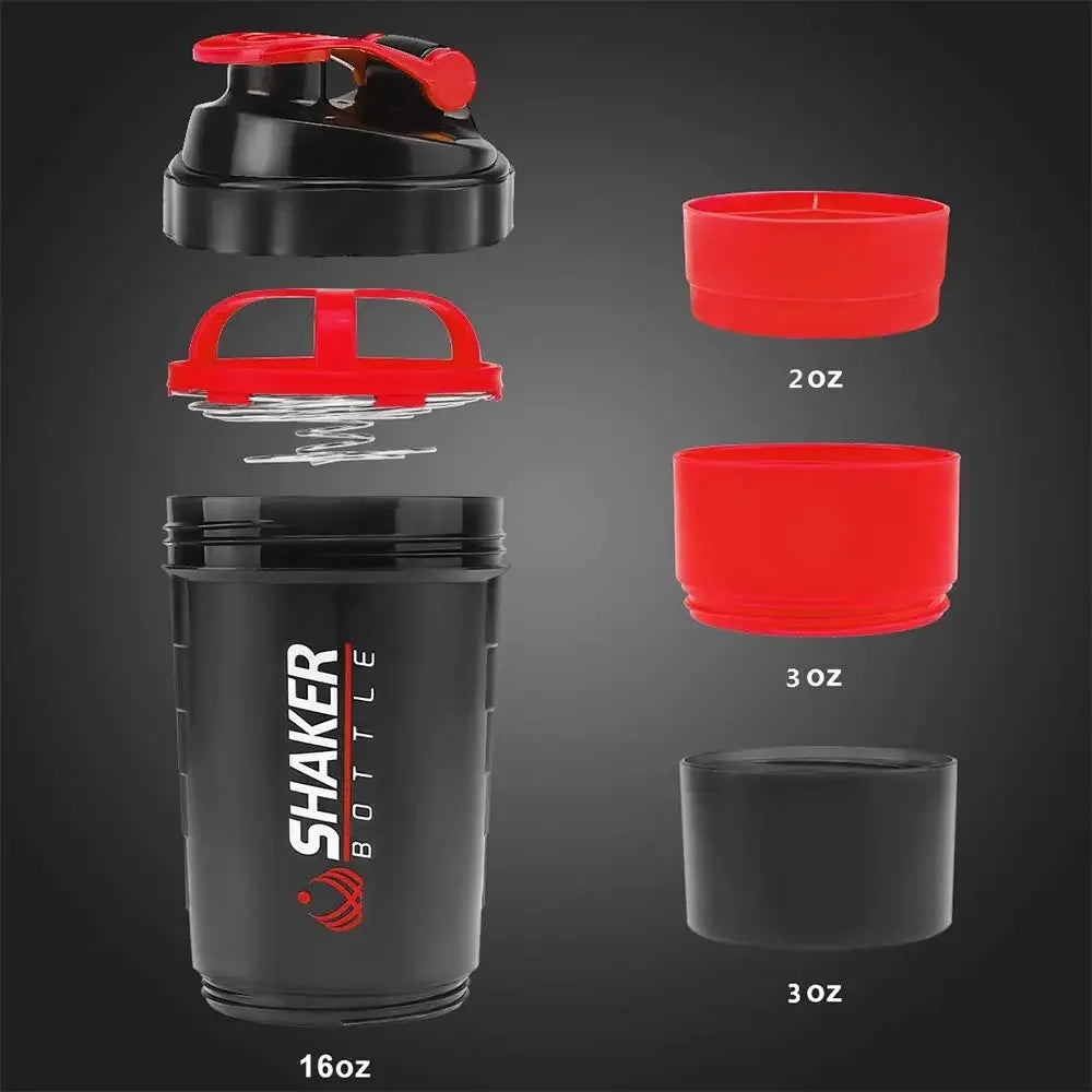 Layered Protein Shaker 500ml — Built-In Powder Storage + Wire Mixer Ball