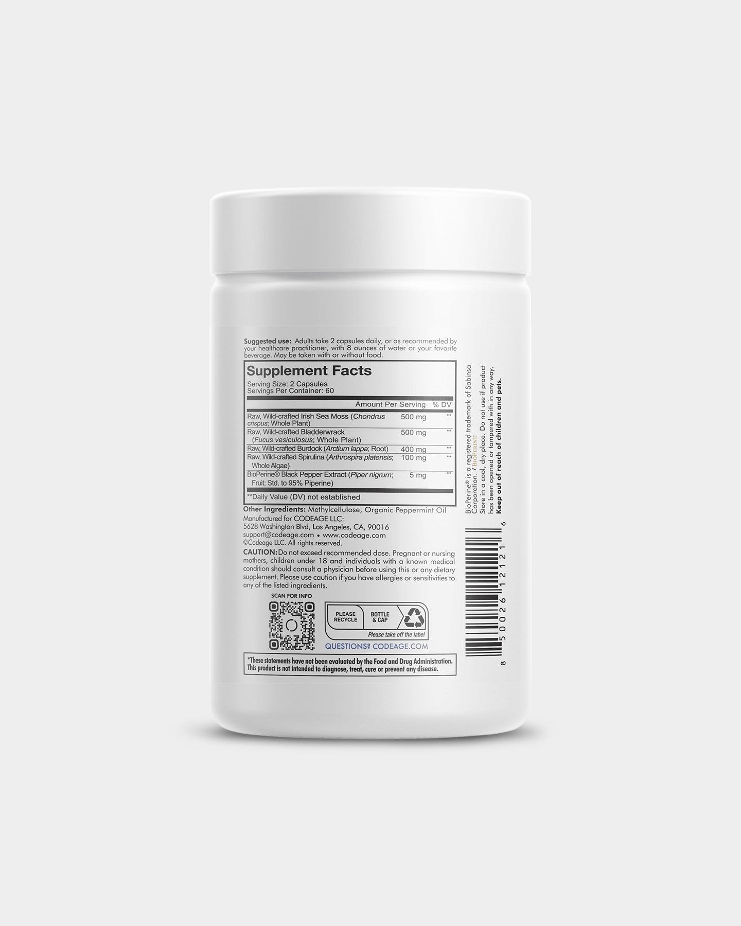 Wildcrafted Sea Moss 3000mg - 92 Trace Minerals Irish Moss Complex