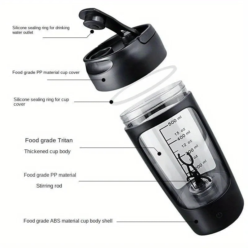 Premium Electric Shaker Bottle 500ml — Auto-Mix for Protein, Coffee, Pre-Workout